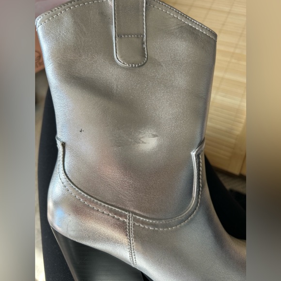 LOIRIT Women's Cowgirl Boots Silver Mid Calf Chunky Heel - Picture 7 of 9